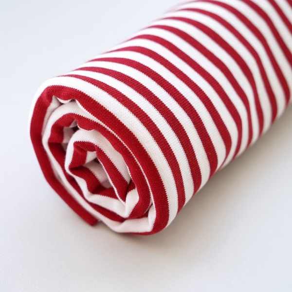 Biobündchen - Ringelbündchen kirsch-weiß - Stoffonkel - Überbreite