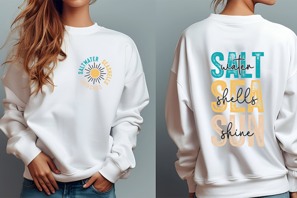 Bügelbild Set - Front & Back - "SALT water ..... - Petrol/Hellorange/Rosa"