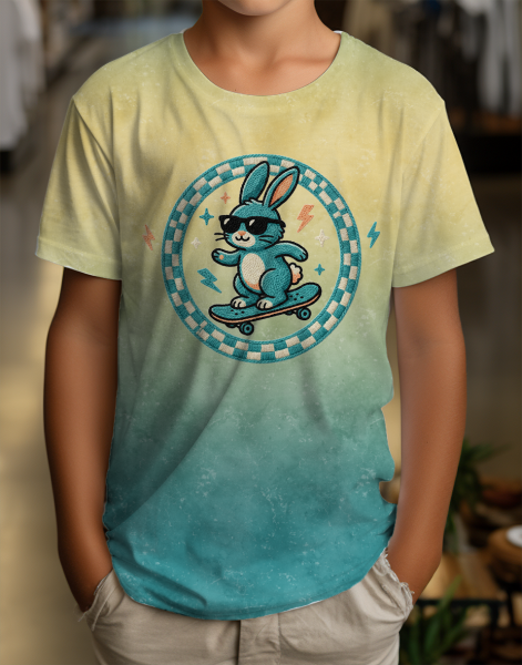 Bügelbild -  " Hase Skateboard #Stickoptik "