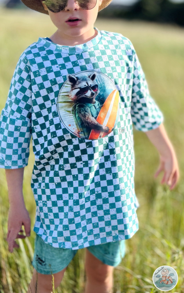 Bügelbild - " Racoon Surf - Button "