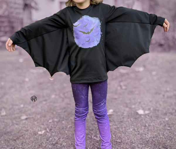 Bügelbild - H93 - " mini Fledermäuse - Button #lila "