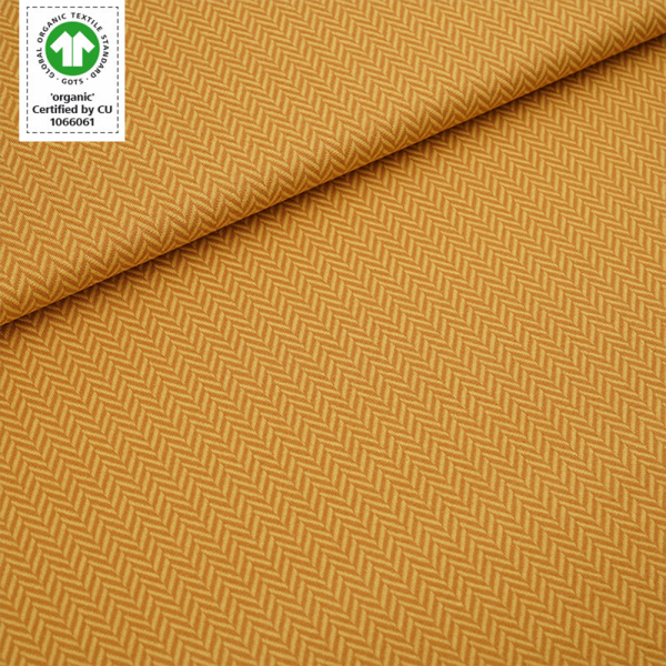 Bio-Strickjacquard von Stoffonkel Jacquard Fischgrät Senfgelb