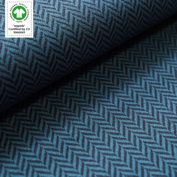 Bio-Strickjacquard von Stoffonkel Jacquard Fischgrät Petrol