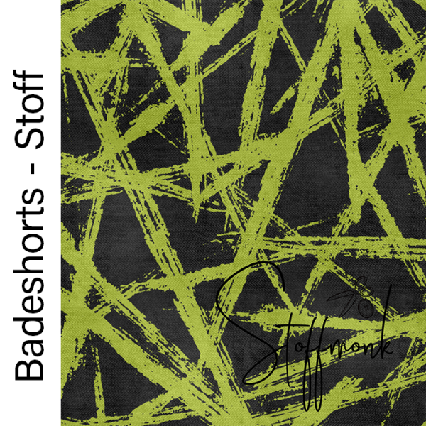 BADEHOSENSTOFF - (gewebt, nicht elastisch) - " Strokes - Schwarz/Lime "