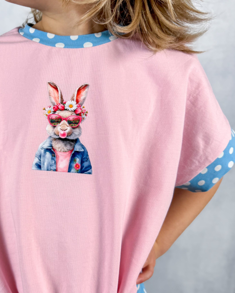 Bügelbild -  " Bubblegum Hase #rosa Jeansjacke "
