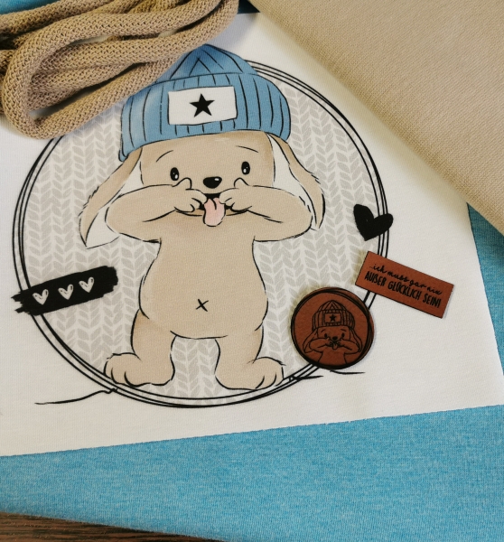 Patch / Aufnäher  - "Klein & Frech" - BLAU Knitoptik - Rund