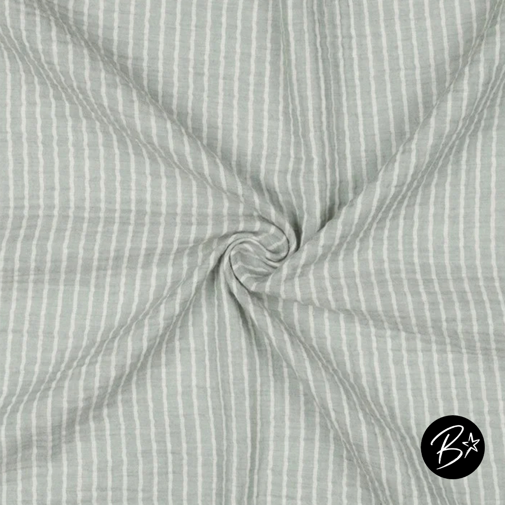 Musselin Double Gauze - Streifen #altgrün/weiss
