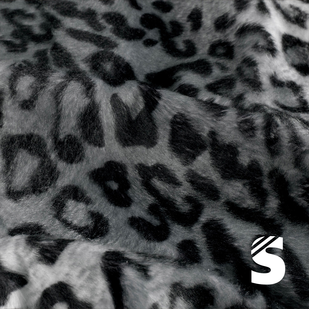 Velours Stoff bedruckt / Plüsch - Leo Panther Dunkelgrau