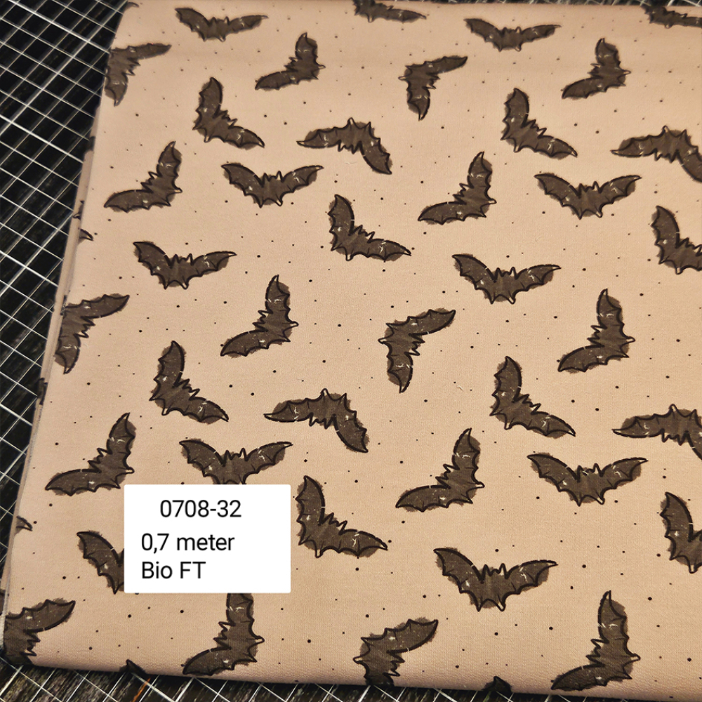0708-32 / 0,7 Meter Fledermäuse #beige - Bio French Terry