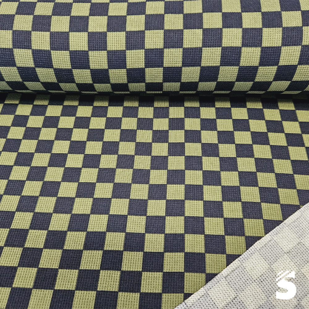 Waffelstrick Jersey - Karo #army/schwarz