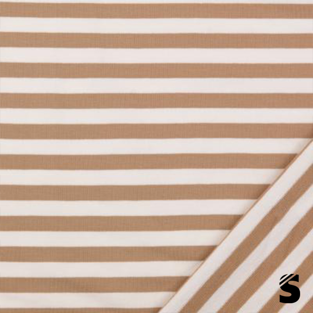 French Terry/Sommersweat - Streifen #hellbraun/weiss