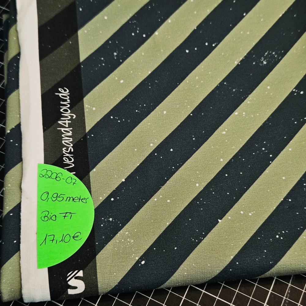 2206-07 - 0,95 Meter Stripes #blau/oliv - Bio French Terry