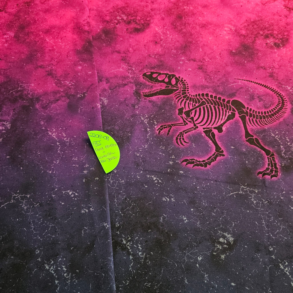 2306-08 - SET Dino pink/blau 1x Panel ca. 55x60cm + 0,6 Meter Kombi volle Breite - Bio Jersey