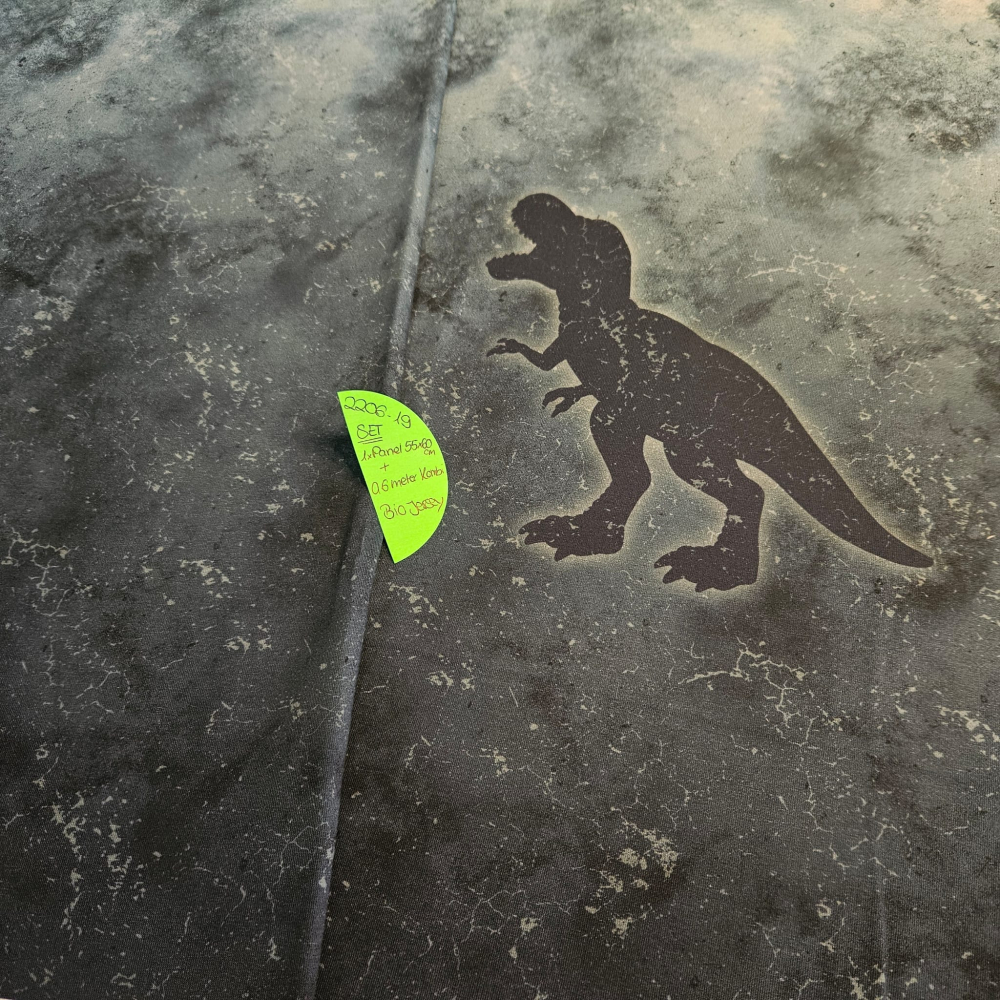 2306-19 - SET Dino dunkelblau 1x Panel ca. 55x60cm + 0,6 Meter Kombi volle Breite - Bio Jersey