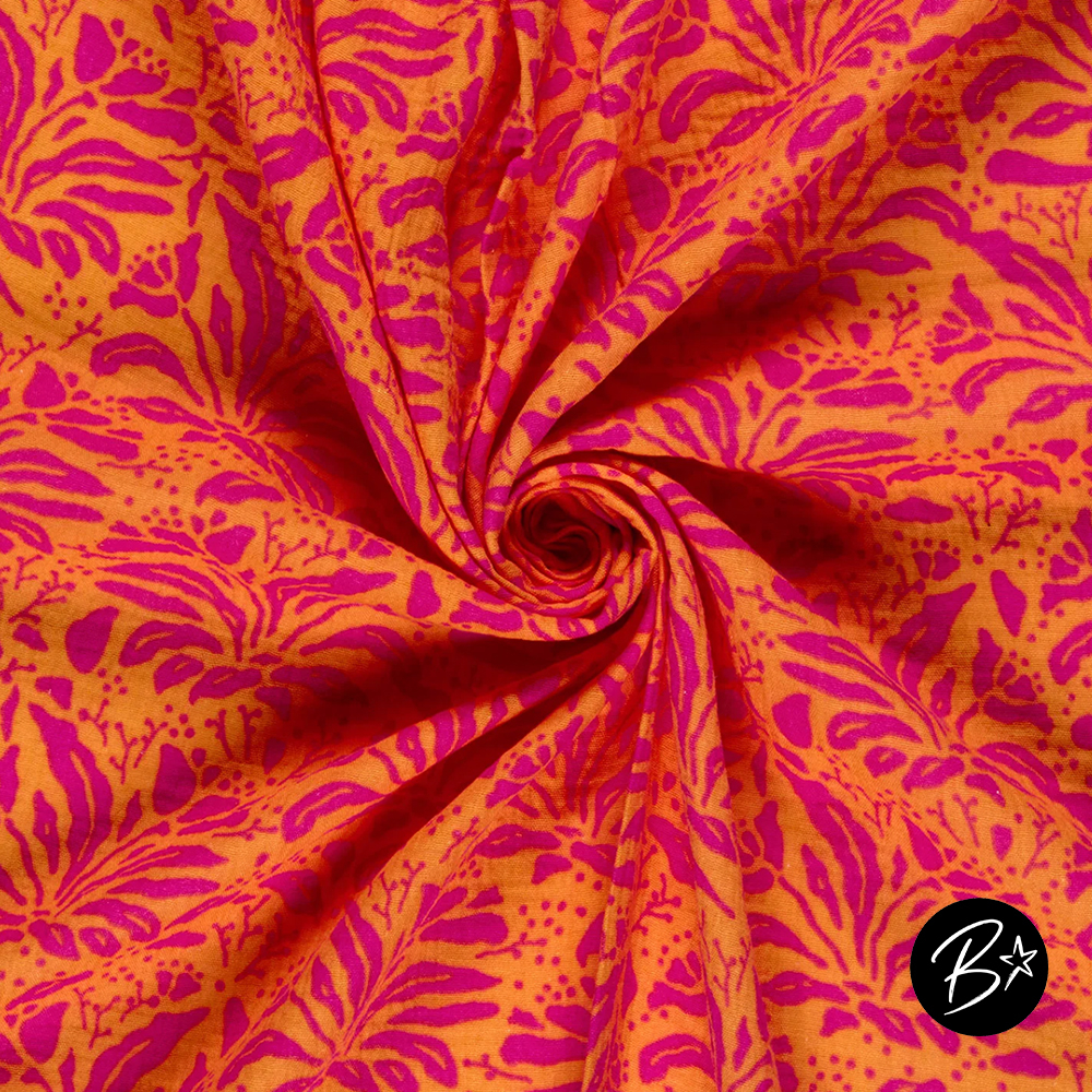 Musselin Double Gauze - Blätter #orange/pink