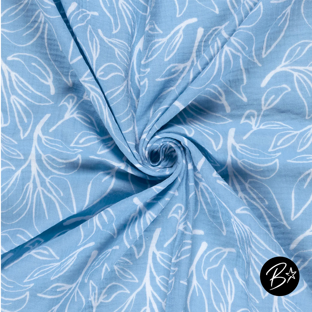 Musselin Double Gauze - Blätter #hellblau