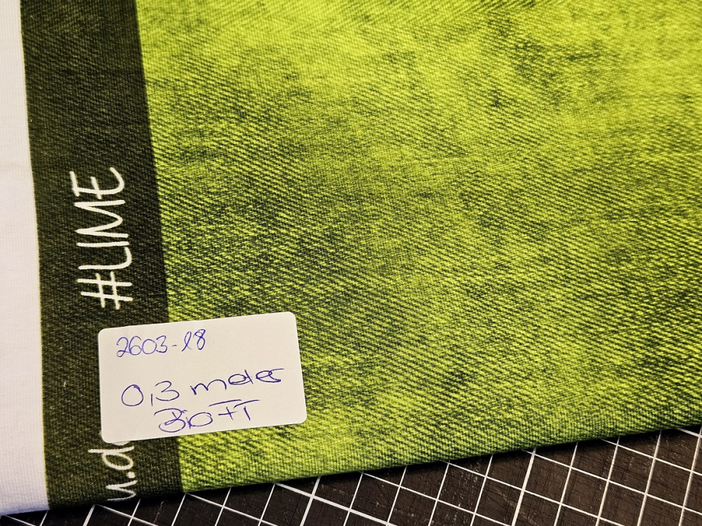 2603-18 - 0,3 meter Denim #lime  - Bio French Terry