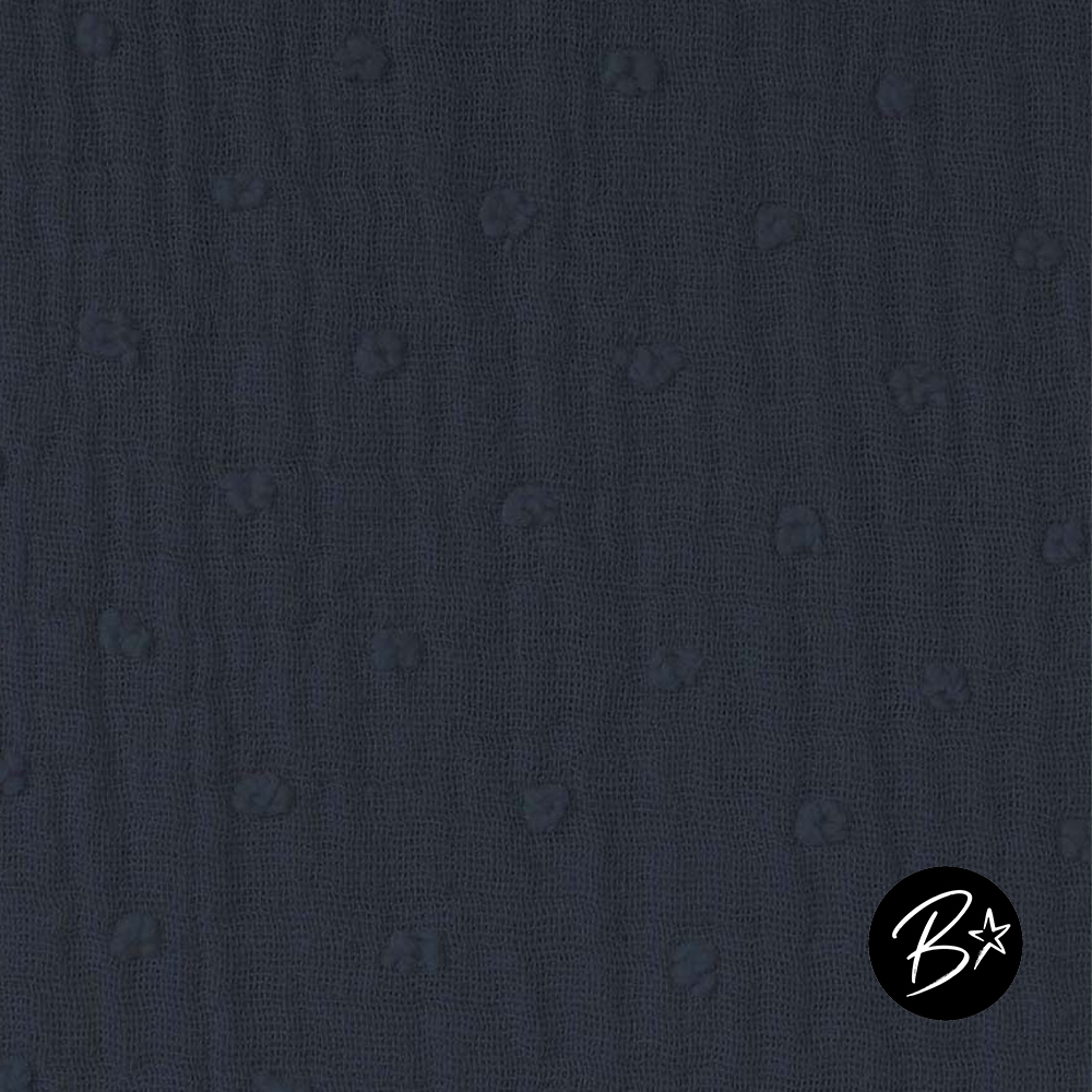 Musselin Double Gauze - (gewebte Dots) - #Dunkelblau