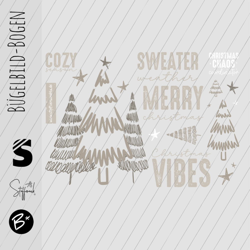 Bügelbild Bogen - DINA4 -  Xmas  # Beige