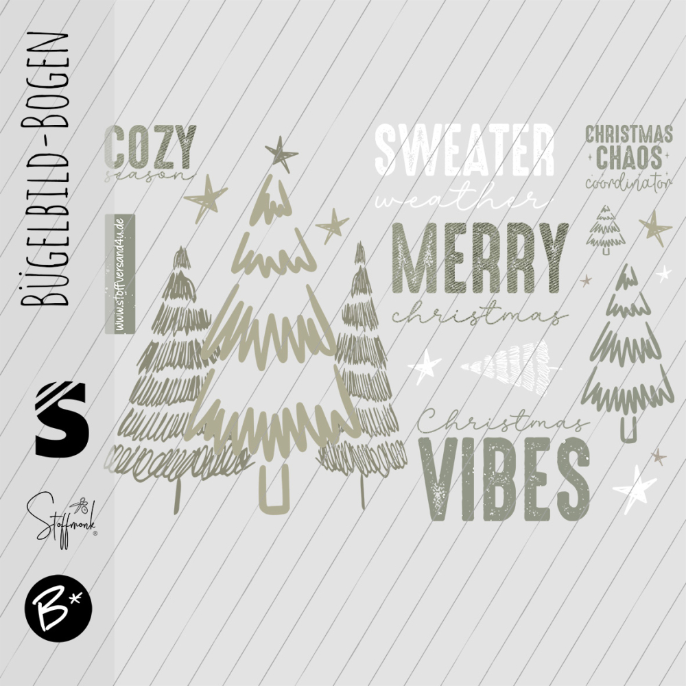 Bügelbild Bogen - DINA4 -  Xmas  # Oliv