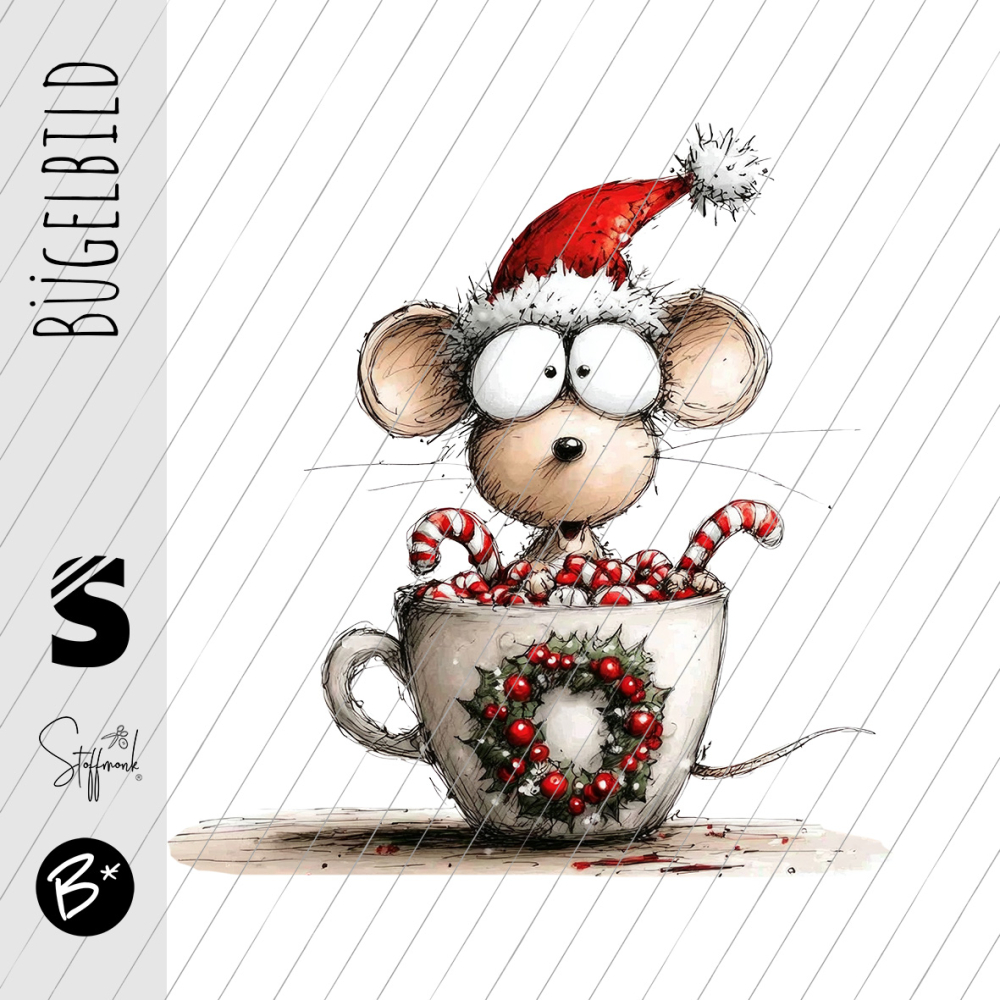 Bügelbild -  " Maus in Tasse "