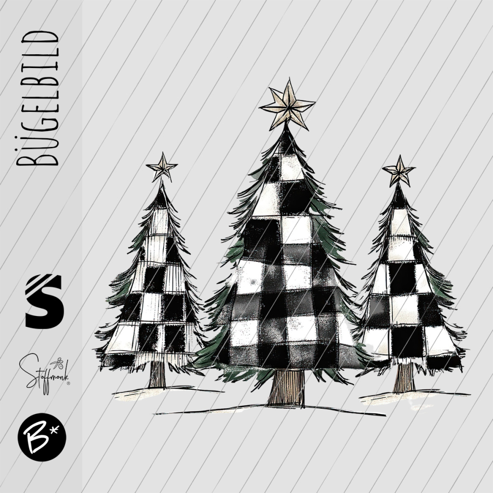 Bügelbild -  " 3 Karo Tannen weiss/schwarz "