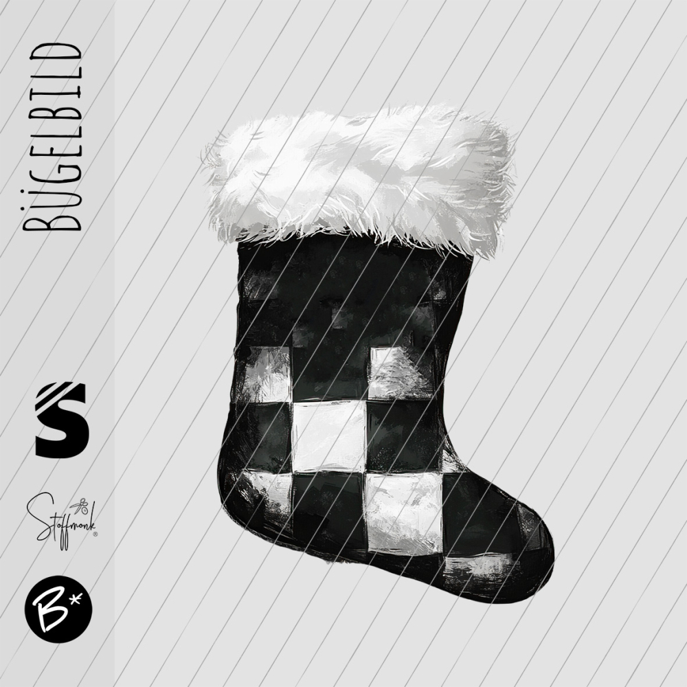 Bügelbild -  " Weihnachtsstrumpf weiss/schwarz "