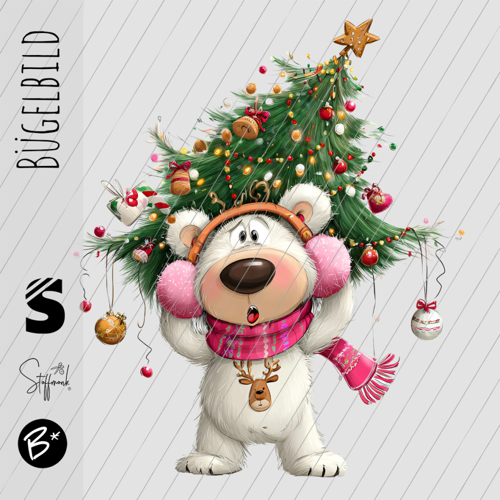 Bügelbild -  " Eisbär mit Tannenbaum "