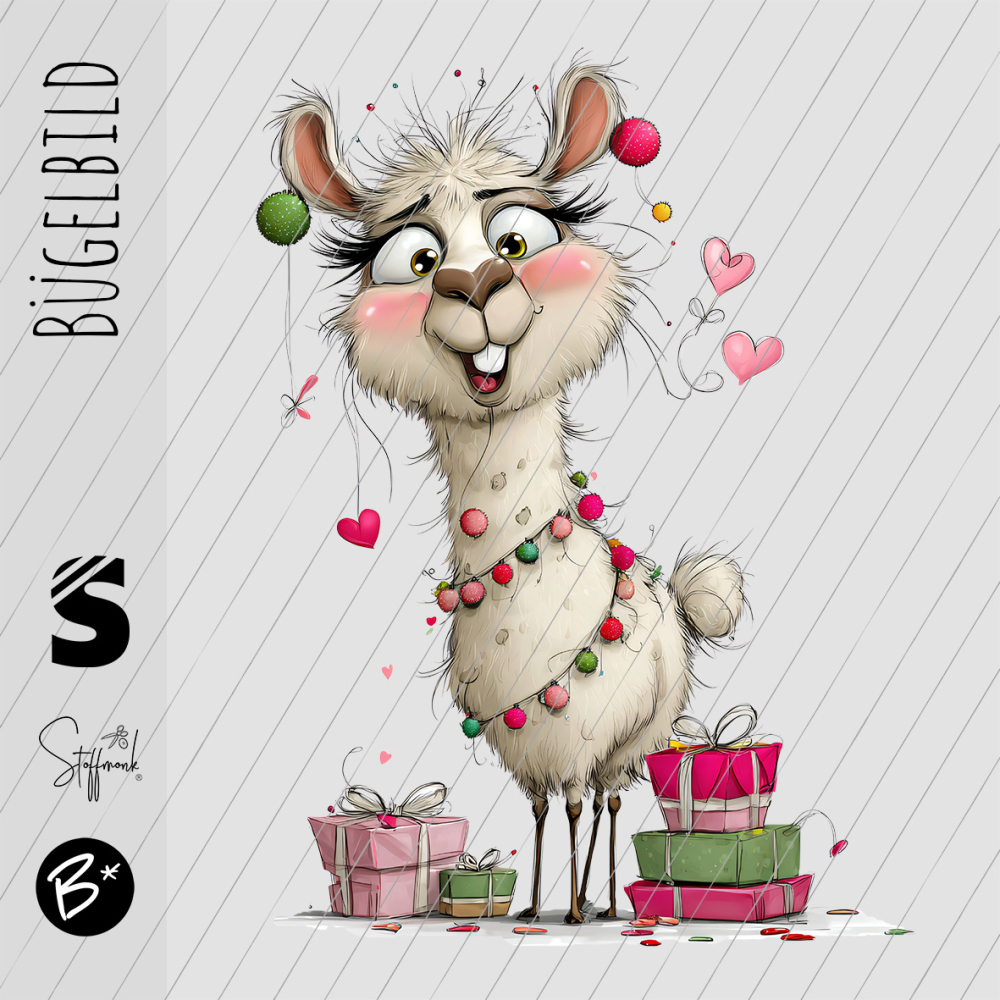 Bügelbild -  " Lama mit Geschenken "