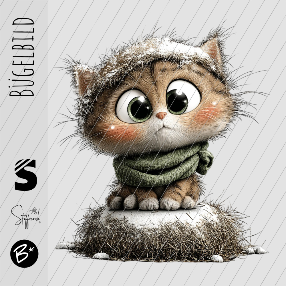 Bügelbild -  " Schneekatze grüner Schal "