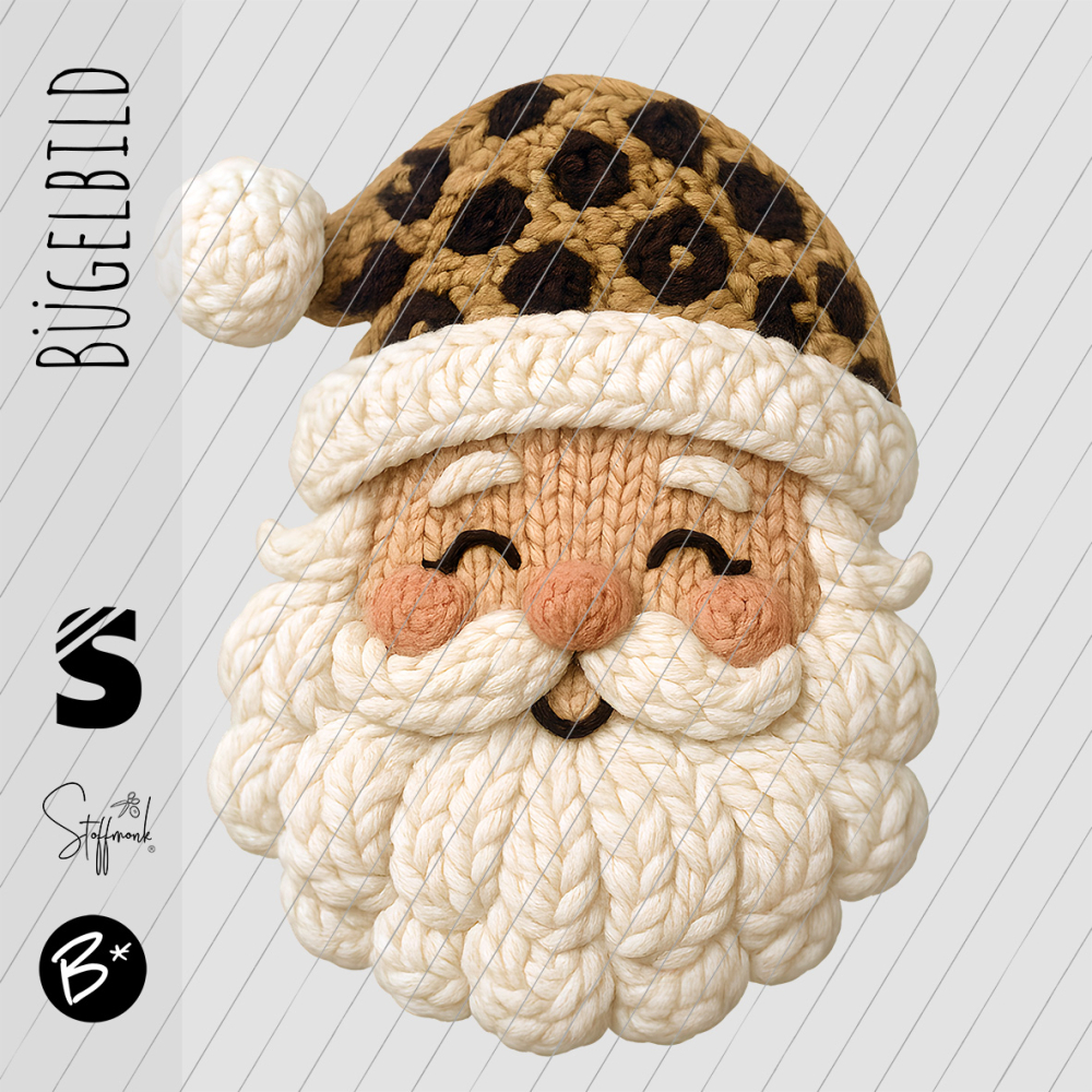 Bügelbild -  " Weihnachtsmann - Strickoptik braun "