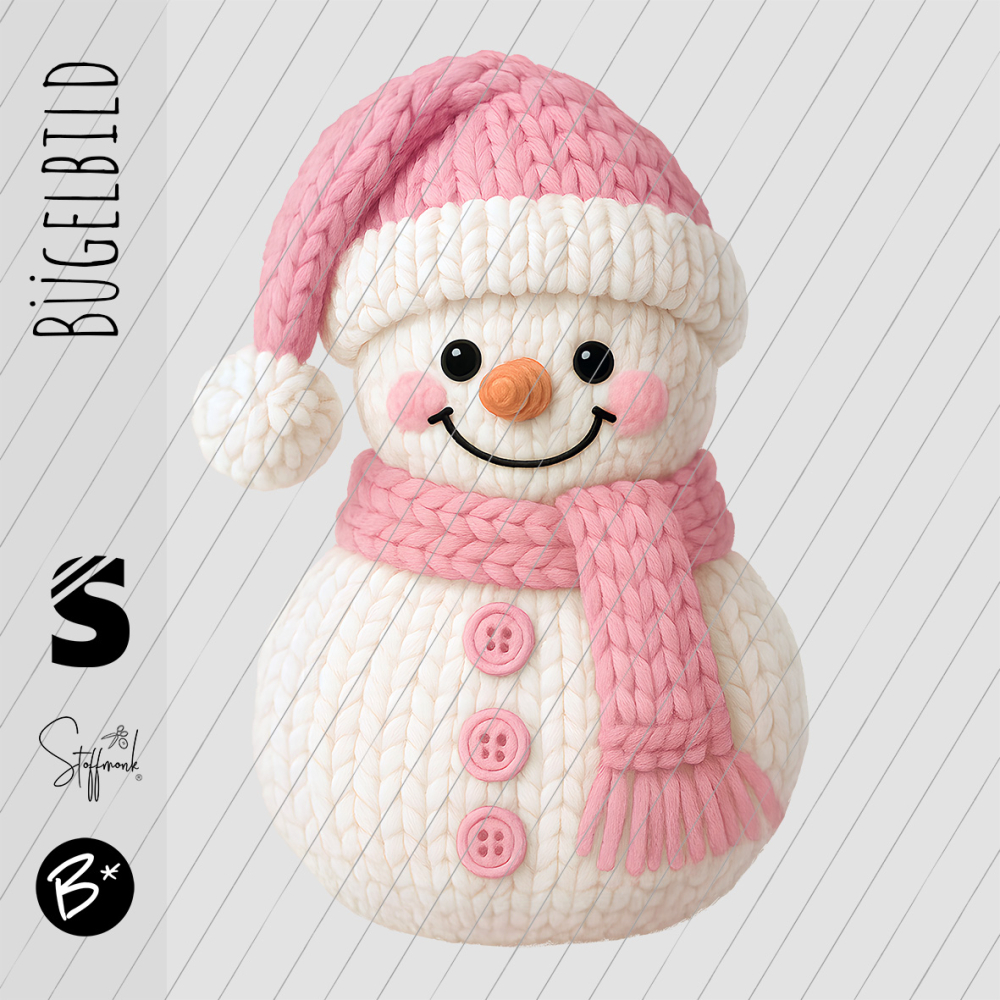 Bügelbild -  " Schneemann - Strickoptik rosa/beige "