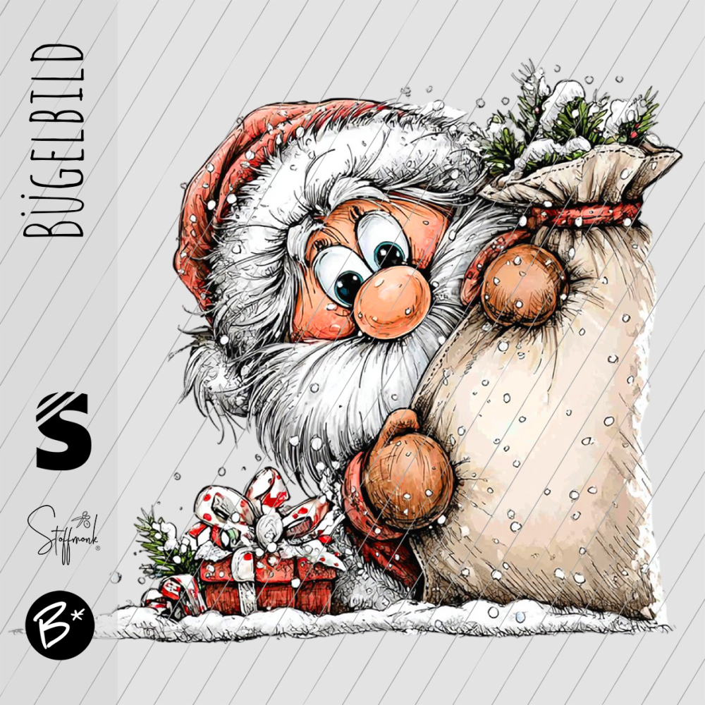 Bügelbild -  " Weihnachtsmann kuckt um die Ecke "