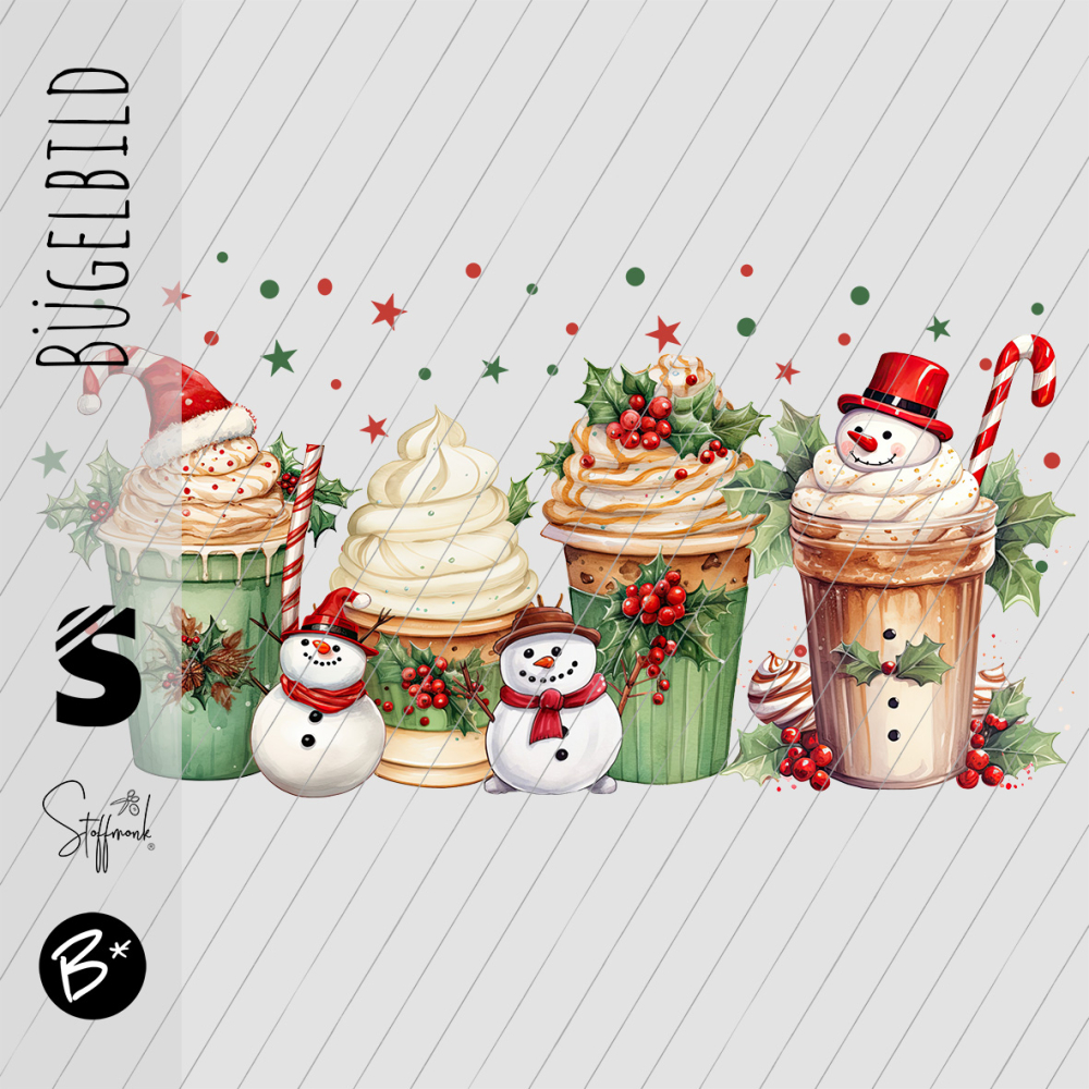 Bügelbild -  " 4er X-Mas Becher #grün "