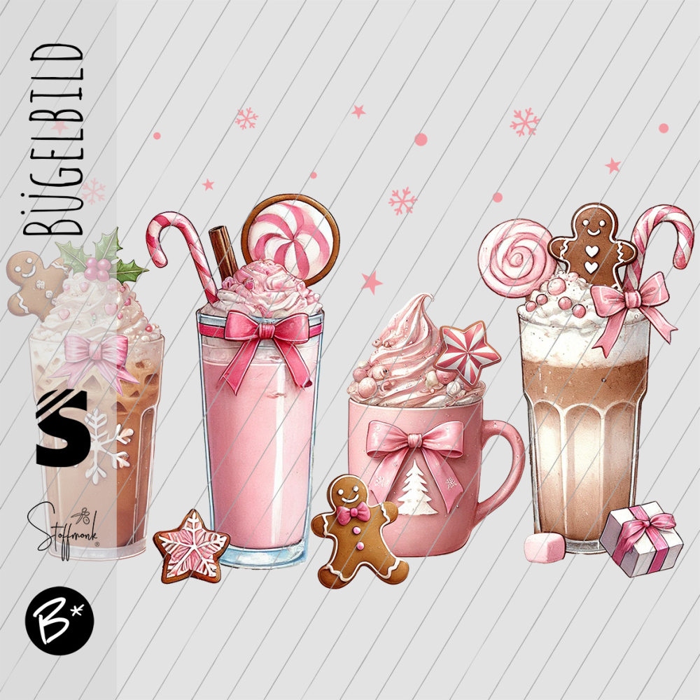 Bügelbild -  " 4er X-Mas Becher #rosa "