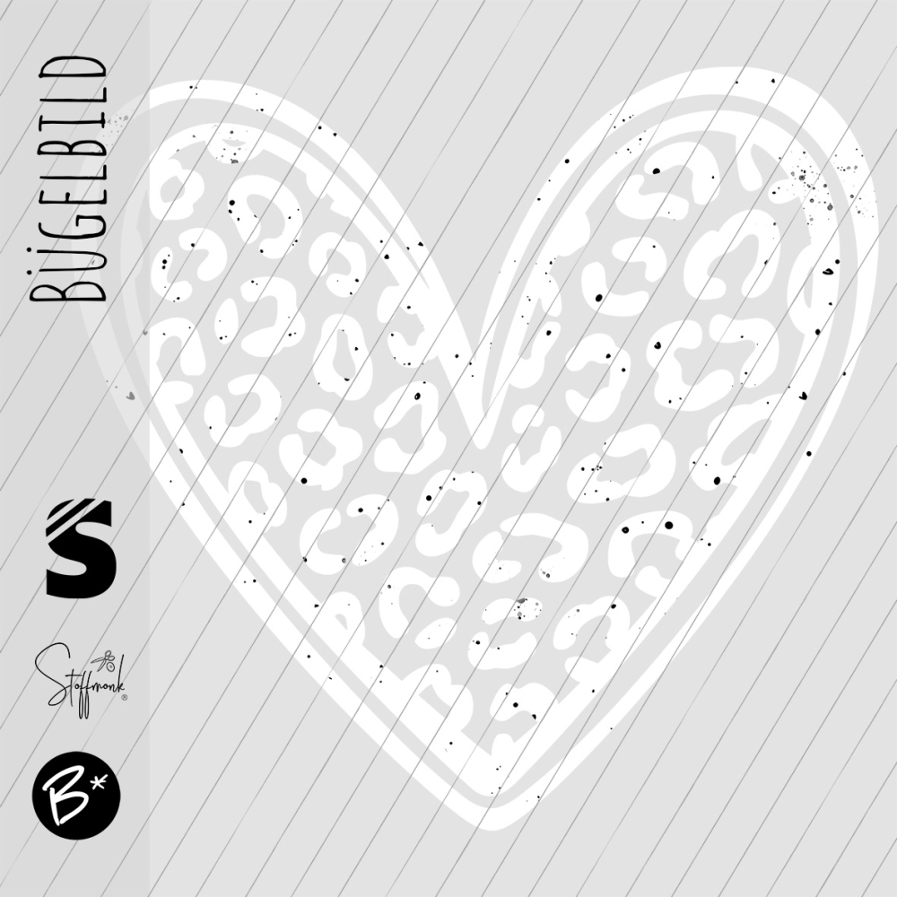 Bügelbild -  " Herz mit Outline  - Leo Konfetti # weiss "