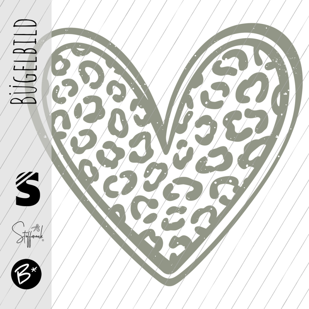 Bügelbild -  " Herz mit Outline  - Leo Konfetti # oliv "
