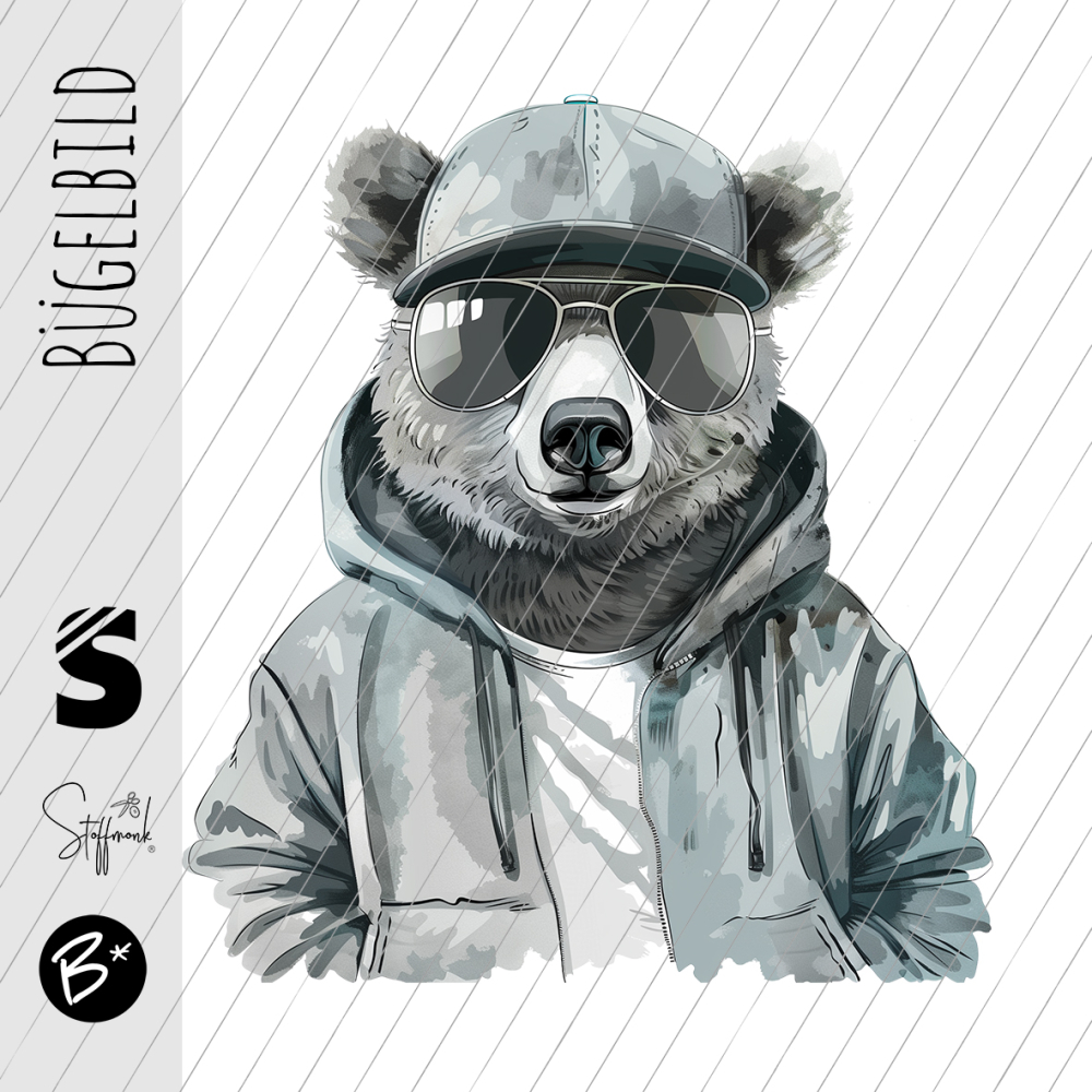 Bügelbild -  " Cool Bear " - graublau