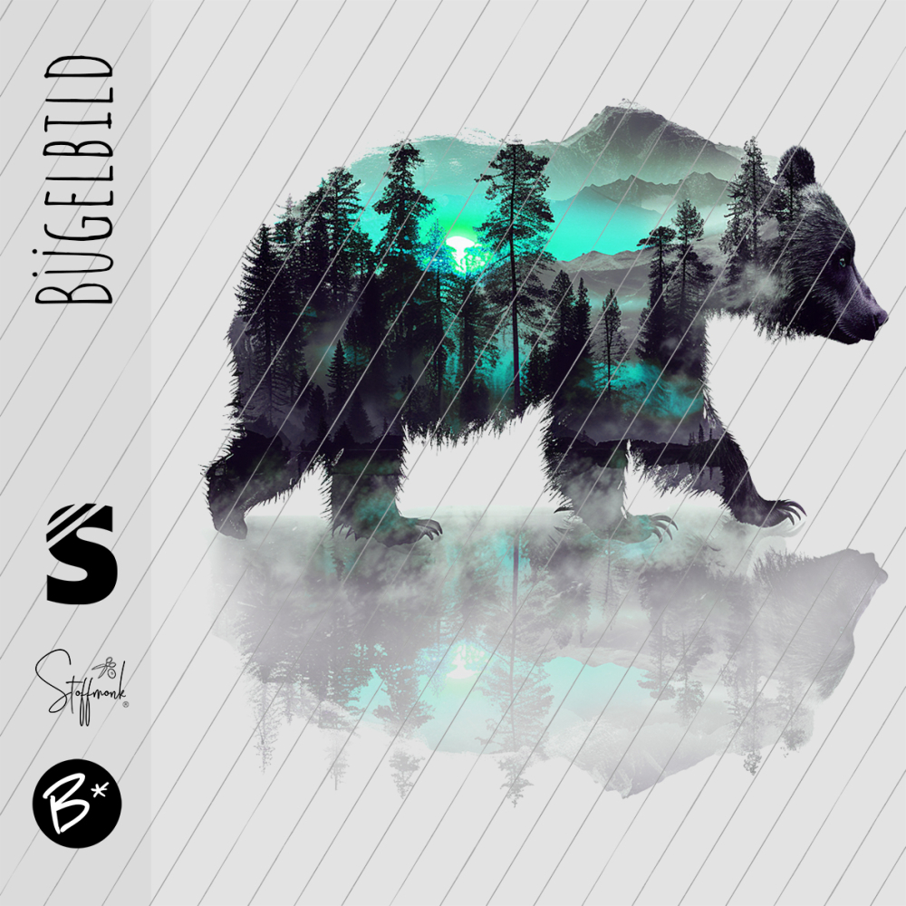 Bügelbild -  " Wood Bear " - Petrol