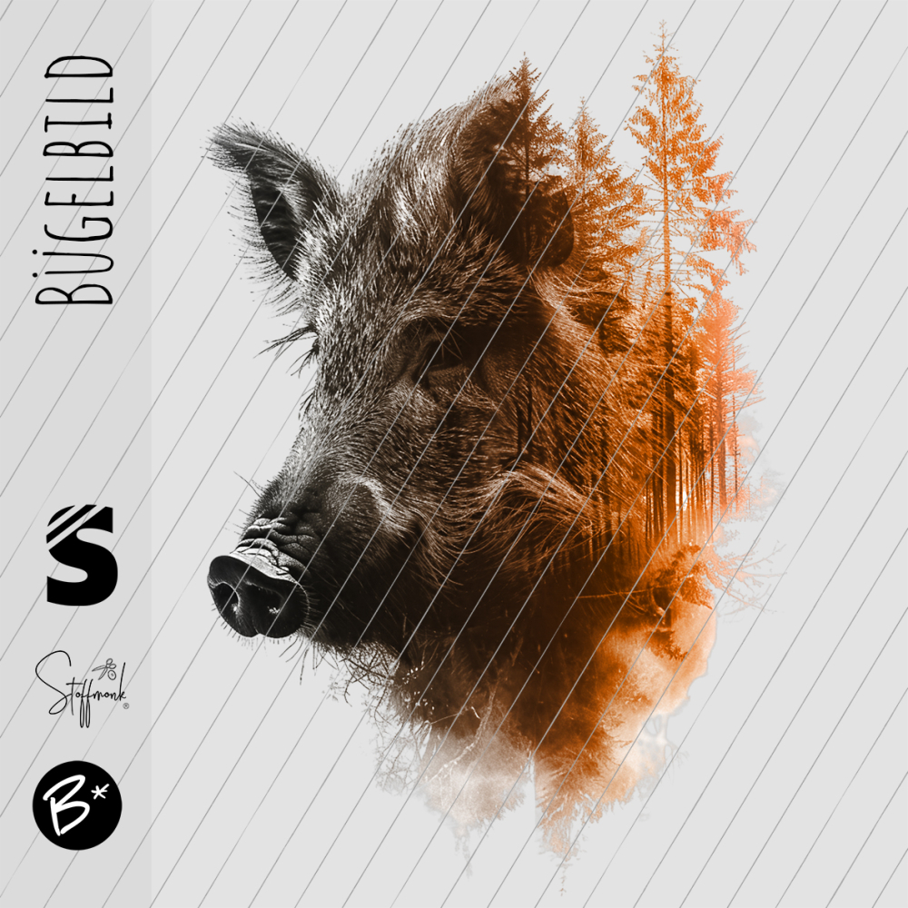 Bügelbild -  " Wood Wildschwein " Orange