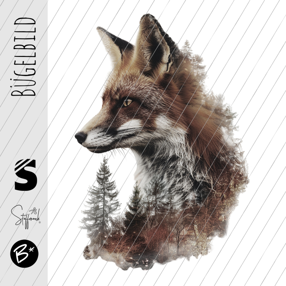 Bügelbild -  " Wood Fuchs " - Braun