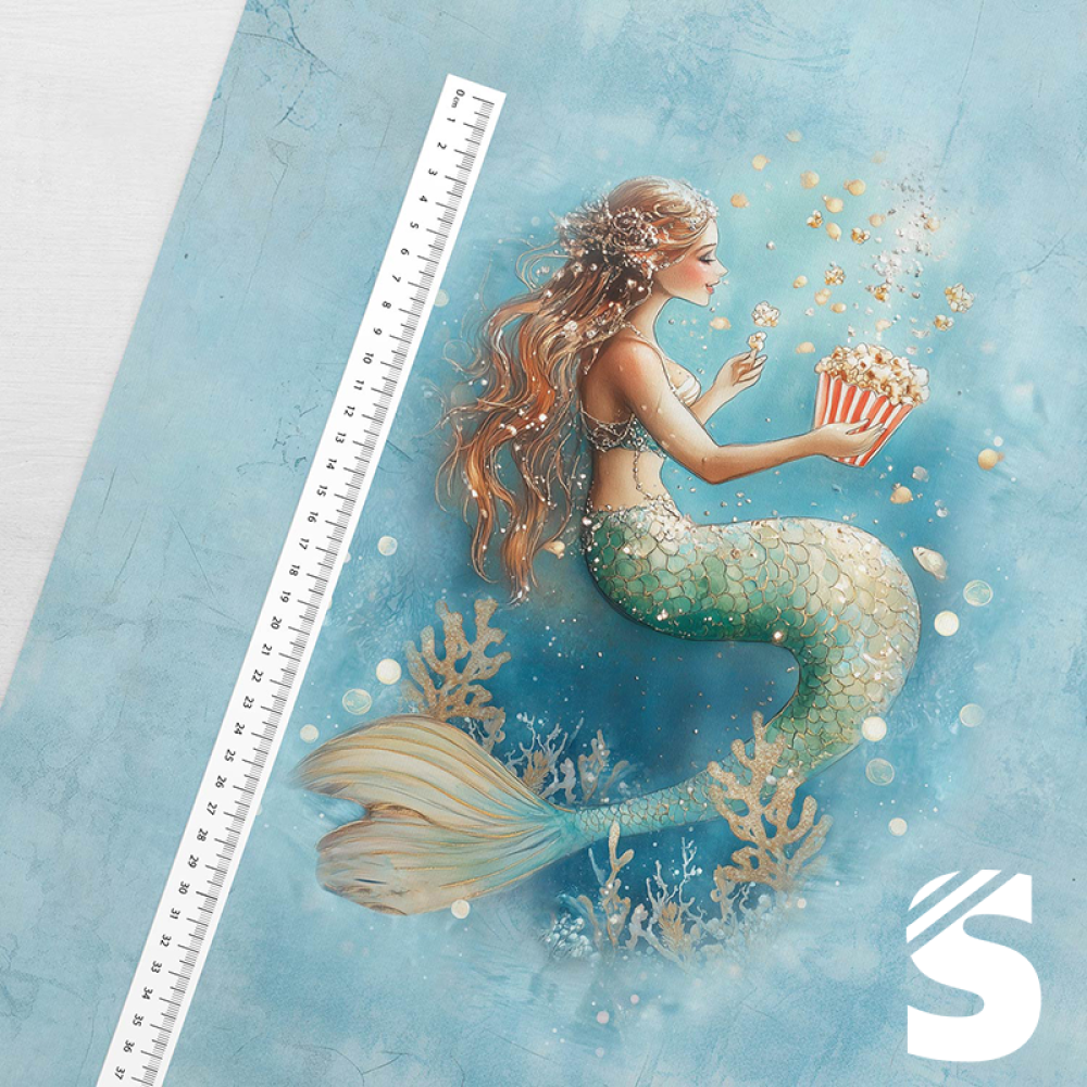 PANEL  Meerjungfrau mit Popcorn -  French Terry  (Reaktivdruck)