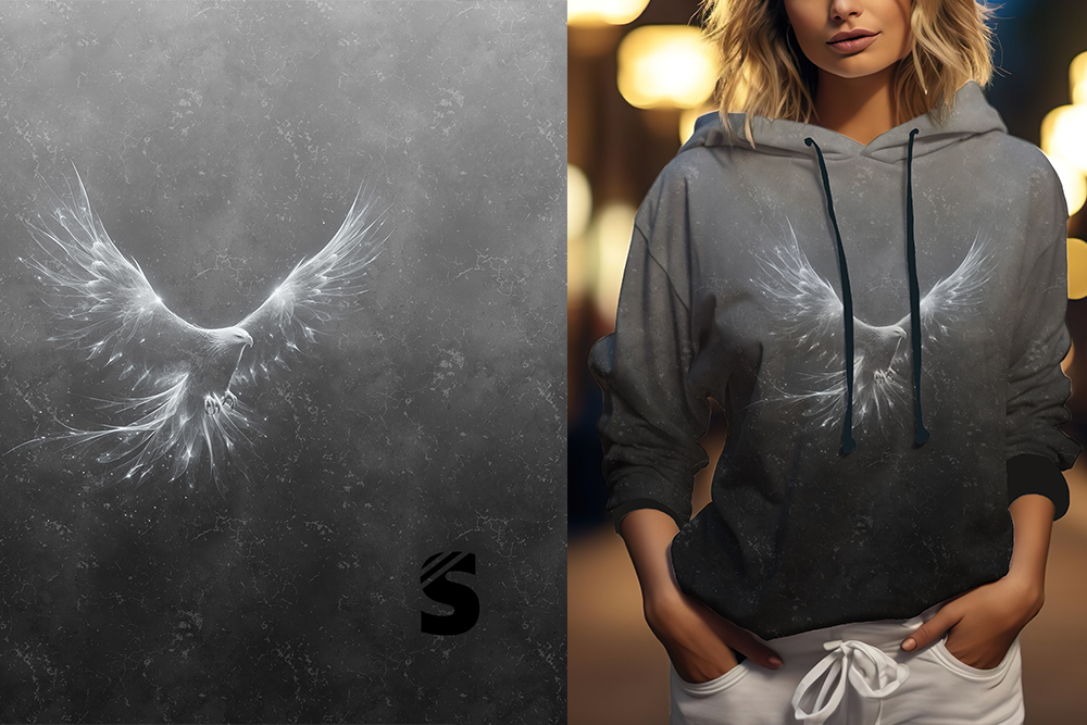 Einzel Panel " ADLER " - Grunge Verlauf - #dunkelgrau/hellgrau - Bio French Terry
