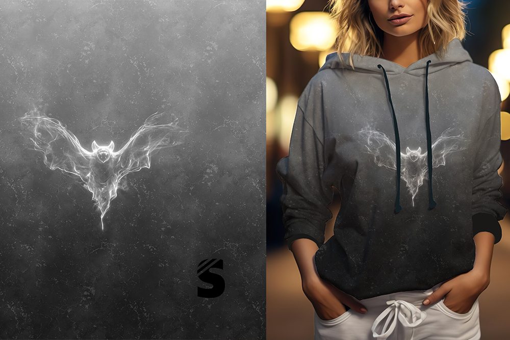 Einzel Panel " BAT" - Grunge Verlauf - #dunkelgrau/hellgrau - Bio French Terry