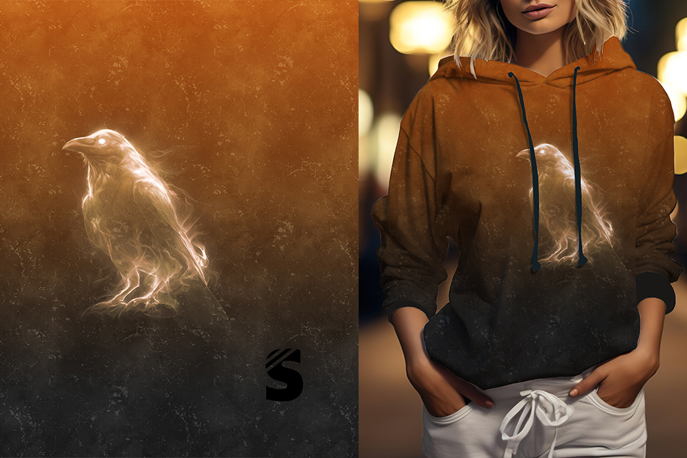 Einzel Panel " RABE " - Grunge Verlauf - #dunkelgrau/orange - Bio French Terry