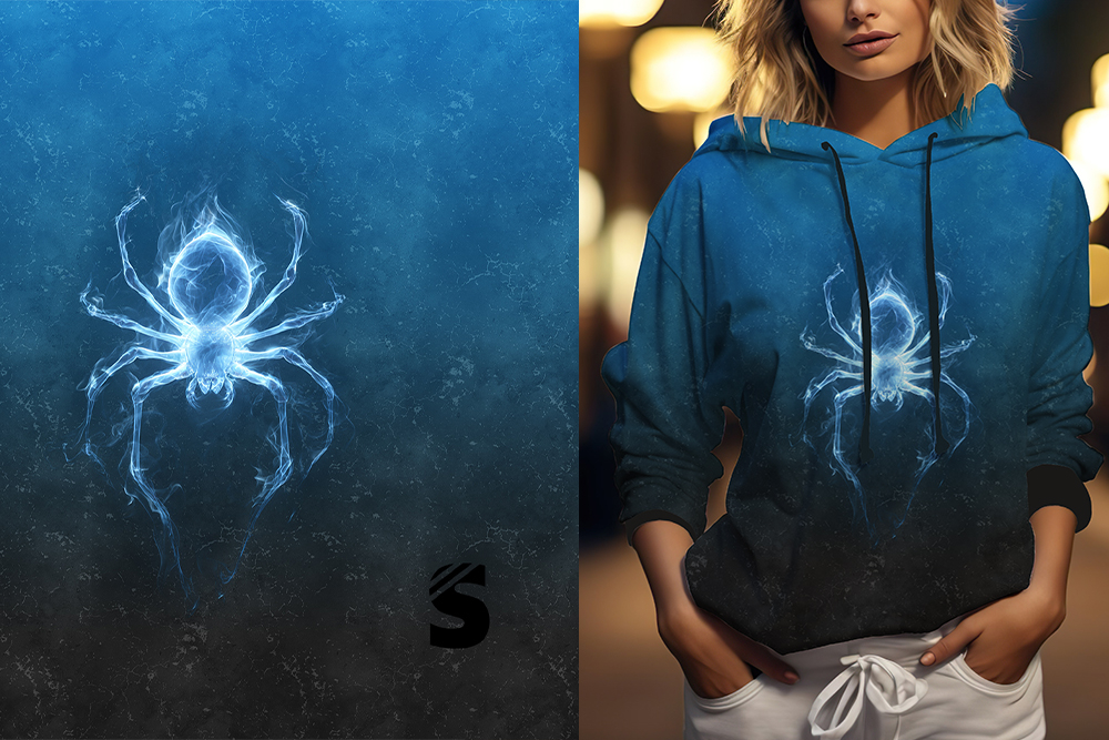 Einzel Panel " SPINNE " - Grunge Verlauf - #dunkelgrau/royal - Bio French Terry