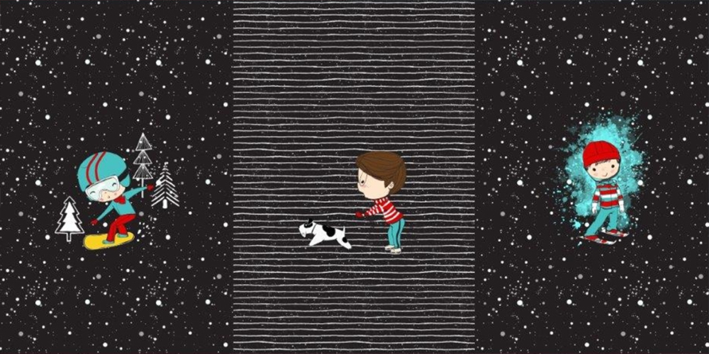 3er Panel Winterland - SCHWARZ - French Terry