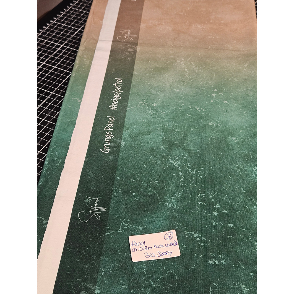 HS#86 - B-Ware Panel Grunge #beige/petrol ca. 0,80 Meter hoch, volle Breite - Bio Jersey - statt 19,90€ -- NUR 13,90 €