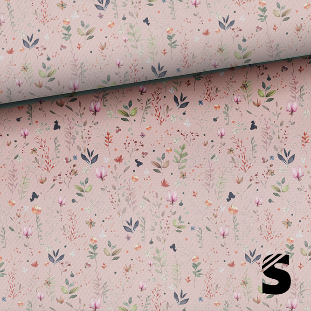 Rosa Mini Flowers  -  French Terry  (Reaktivdruck)