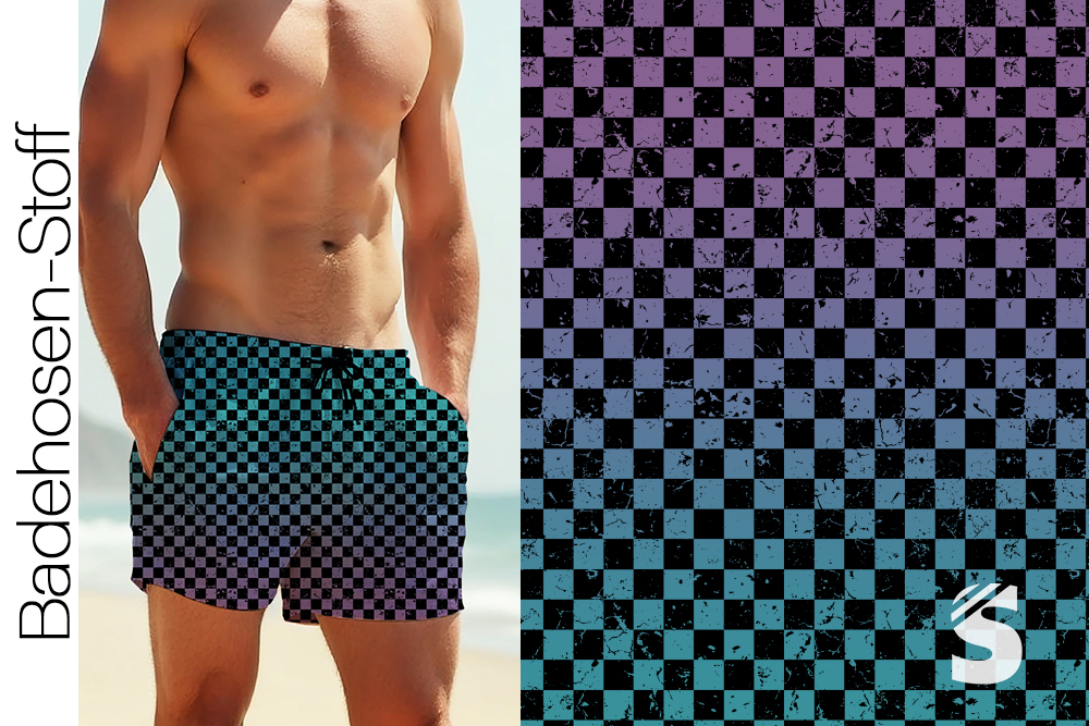 BADEHOSENSTOFF - (gewebt, nicht elastisch) - "Karogrunge LILA/SCHWARZ"